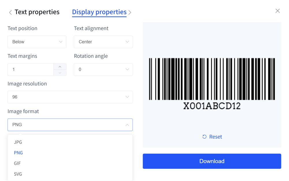 streckkod generator med olika bildformat