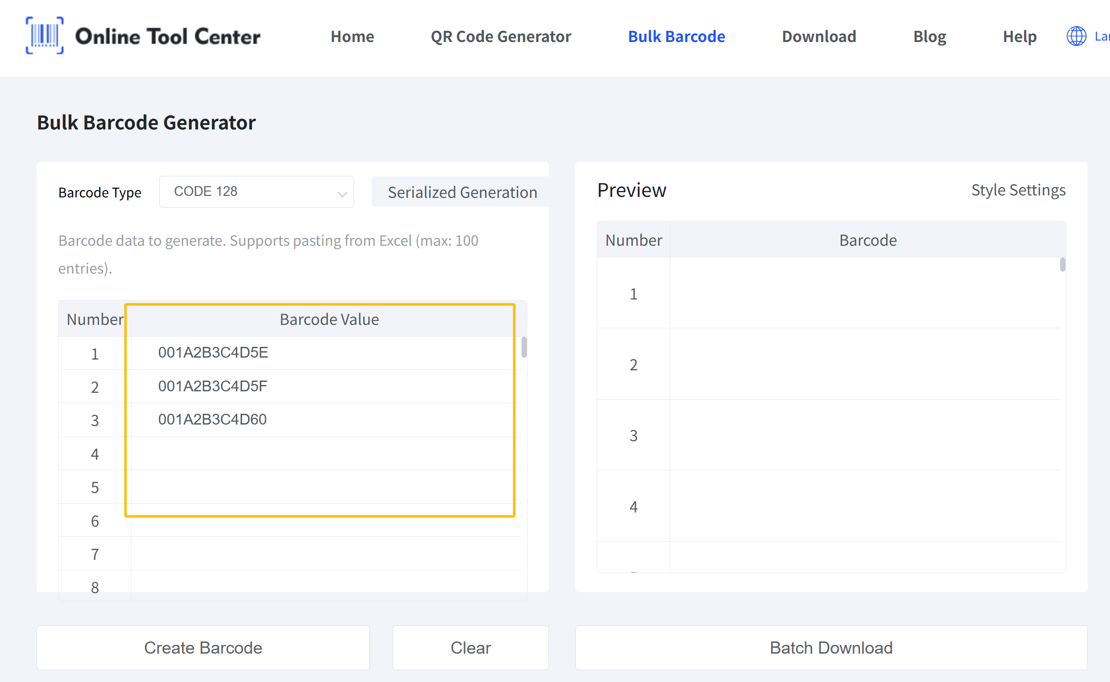 bulk streckkod generator