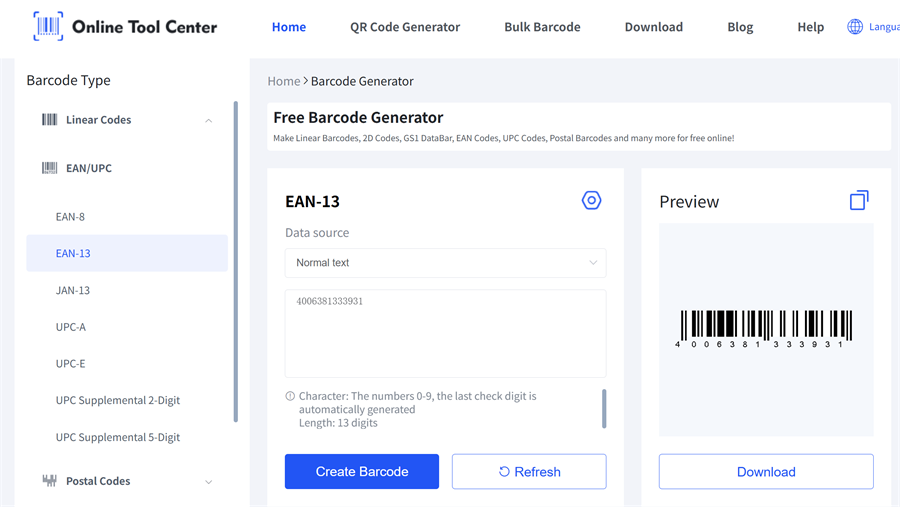 GTIN 13 streckkod generering