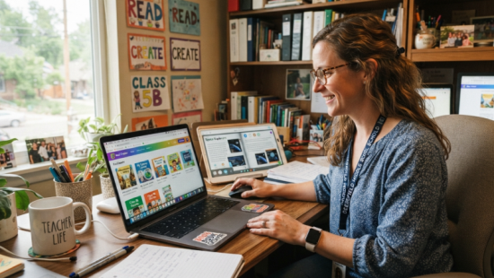 teacher using book creator tool Lärare med verktyg för bokskapare
